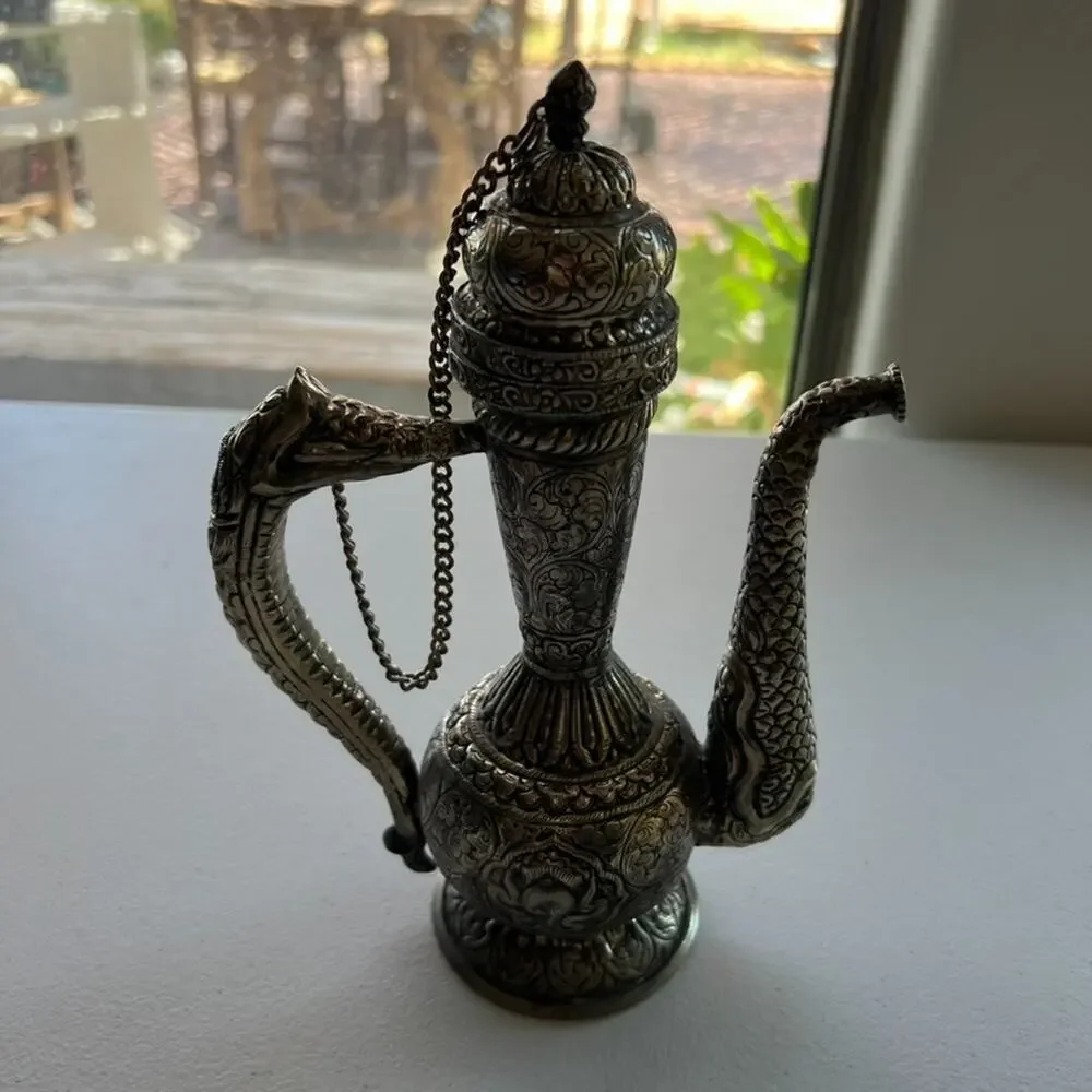 Antique Hand Crafted Repousse Teapot Vessel 8